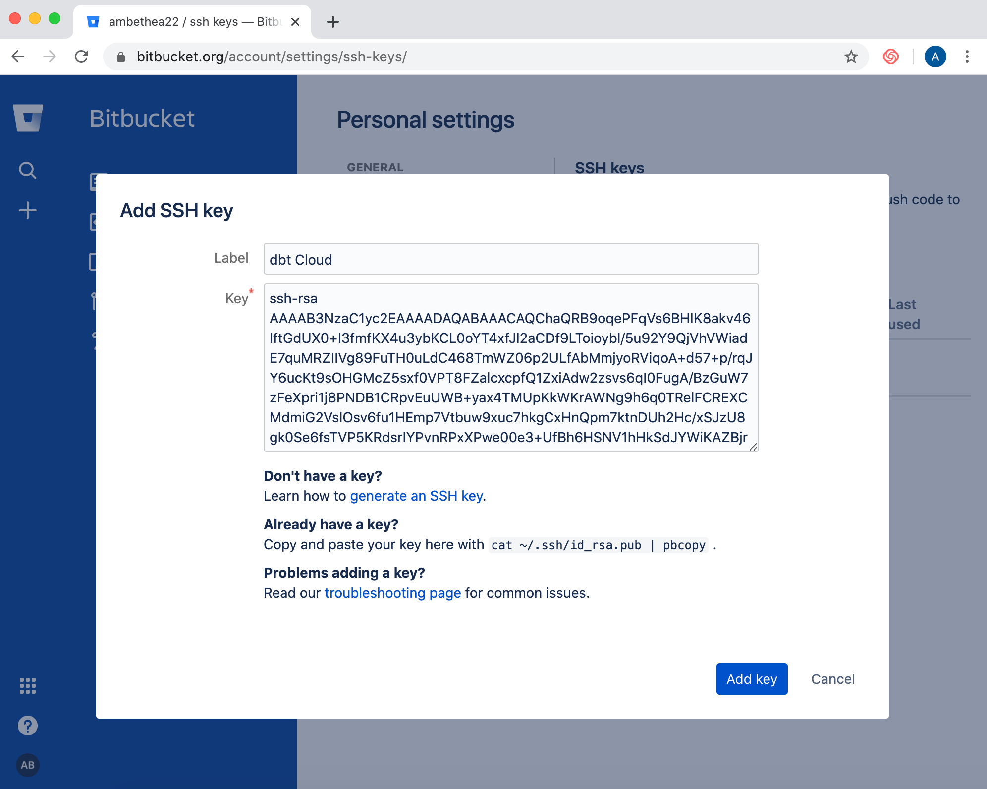 Configuring a BitBucket SSH Key Configuring a BitBucket SSH Key
